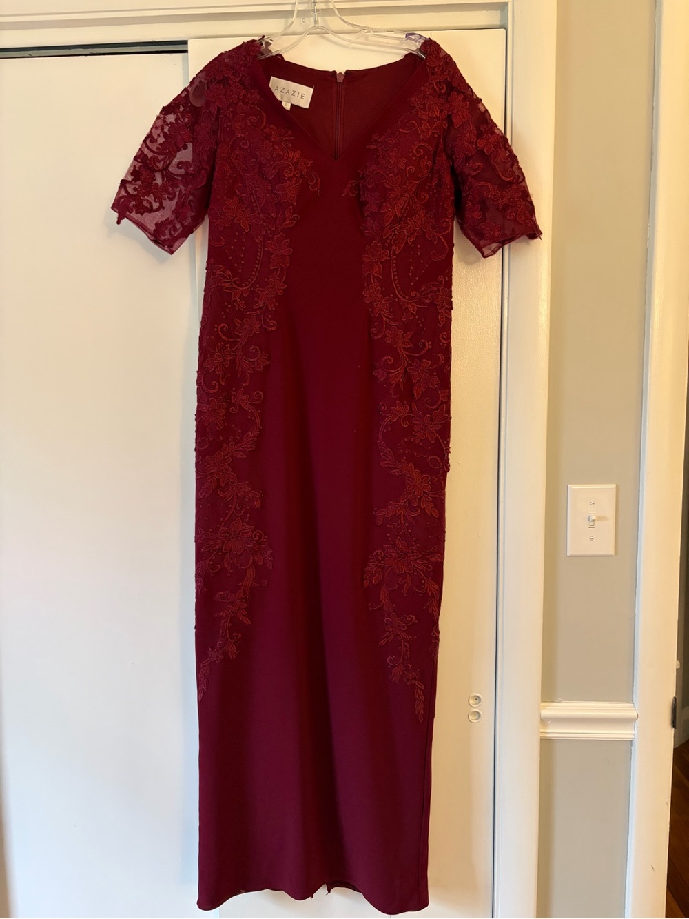 Azazie Burgundy Lace Appliqué MOG Wedding Dress
